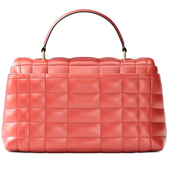 NWT ✅ Michael Kors TRIBECA Medium Quilted Top Handle Leather Satchel CRIMSON✨NWT - Picture 5 of 6